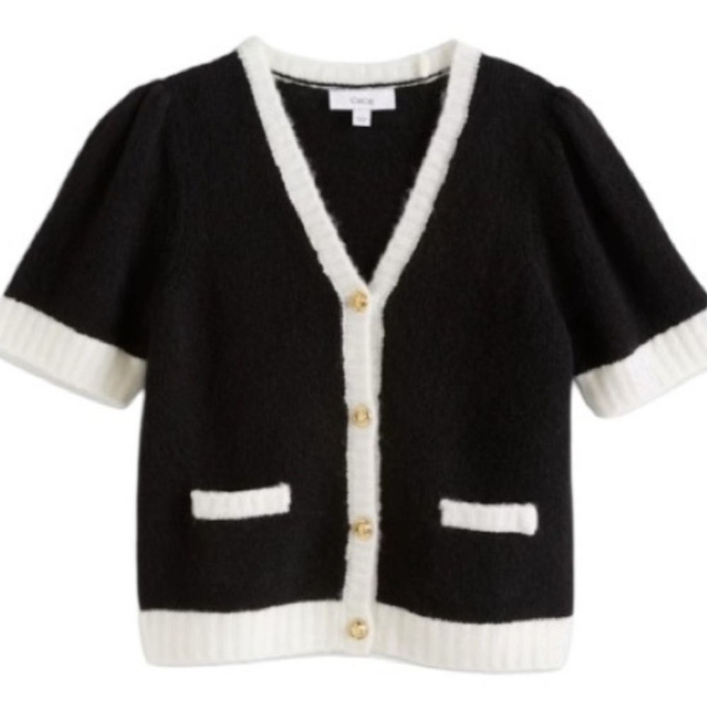 NEW CECE | Contrast Trim Cardigan Sweater - Picture 6 of 7